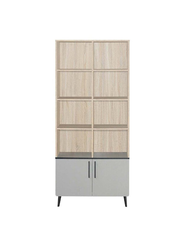

Danube Home Fusion 2-Door & Open Shelf Book Case, Sonoma Oak/Light Grey