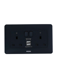 Milano 13A Dual Switched Socket With Usb Charger, Black