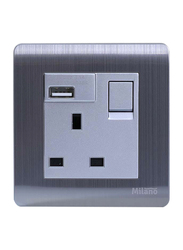 Milano 13A Socket With Neon Light Indicator And Usb Charger, Silver