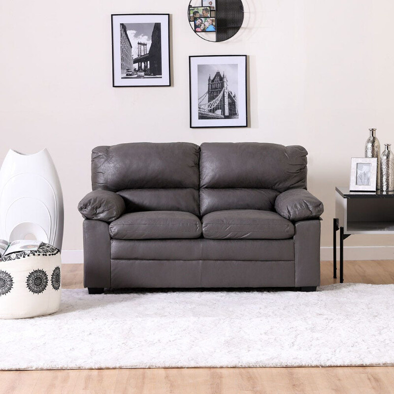 

Danube Home Empress 2 Seater Faux Leather Sofa, Dark Grey