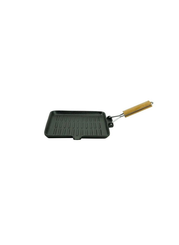 

Danube Home 28cm Rosette Cast Iron Grill Pan with Wooden Handle, Black