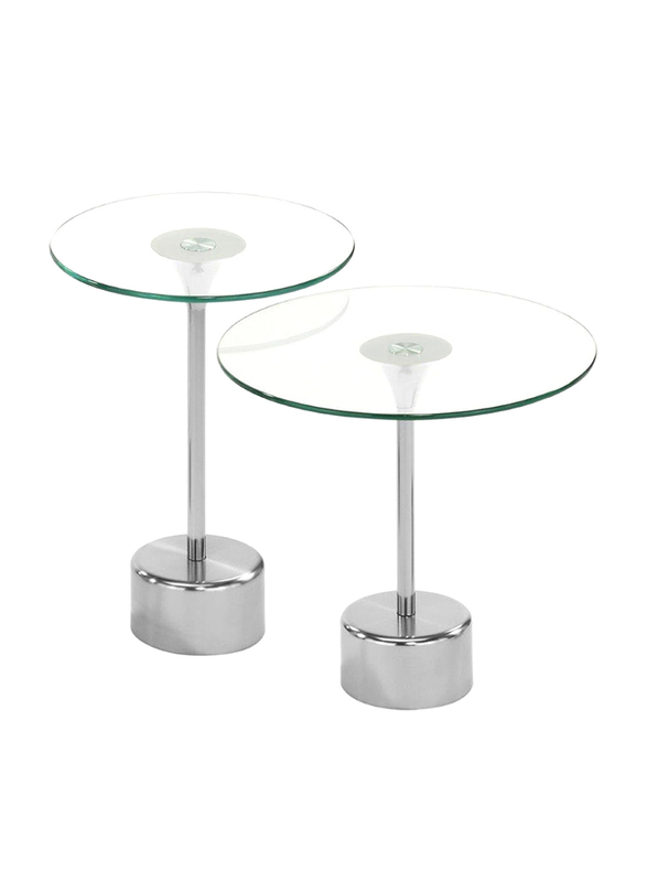 Danube Home Space Saving Round Kadita 2 Piece End Table Set, Chrome Plated/Glass