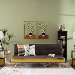 Danube Home Beatrice Three Seater Fabric Sofabed, Brown/Yellow