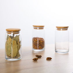Danube Home 4-Piece Pismo Glass Storage Jar with Bamboo Lid, 470ml, Clear