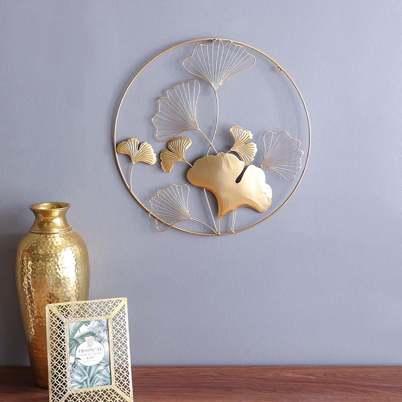 Danube Home Medalion Circle Frame Leaf Wall Decoration, Gold