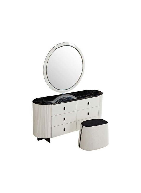 

Danube Home Krisalis Dresser with Mirror & Stool, Beige/Black