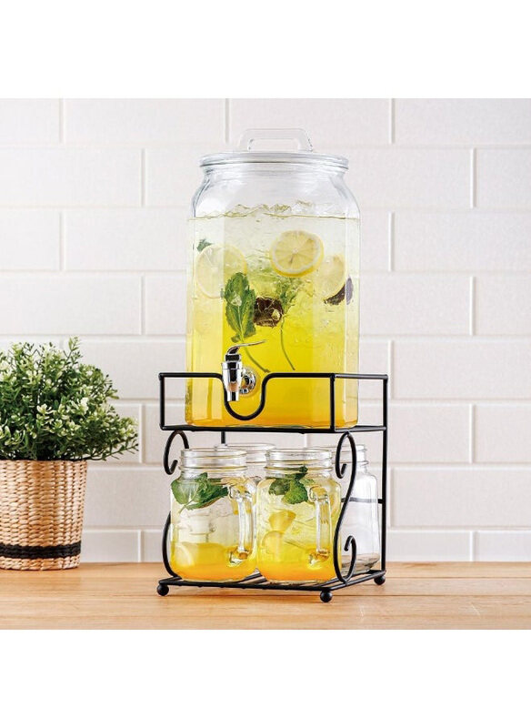 

Danube Home 5.6L Aresha Glass Juice Dispenser Set, 6 Pieces, Clear