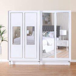 Danube Home Merit Sliding Door Wardrobe Closet for Hanging Clothes with Rods & Shelves, White/Silver