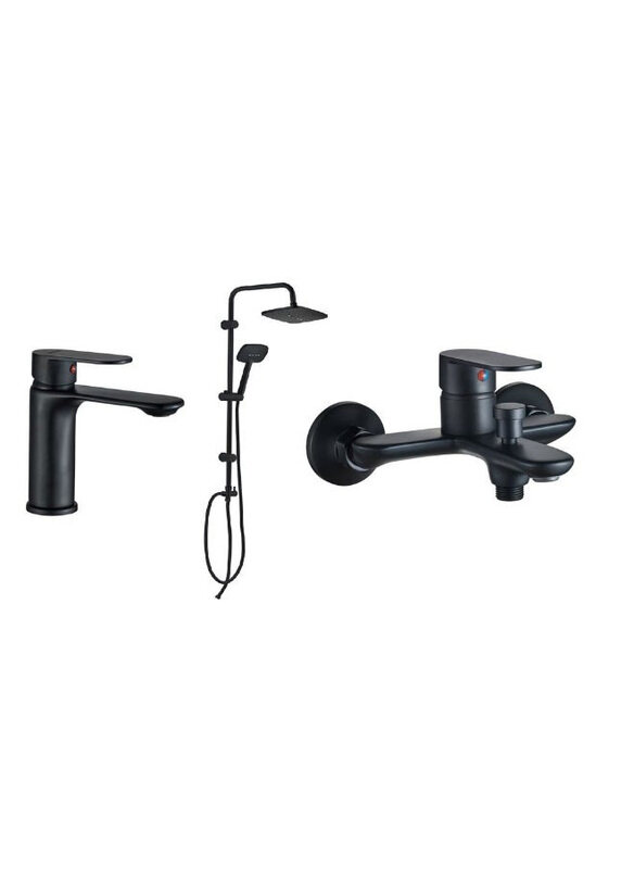 

Danube Home Manila Collection 3 In 1 Basin +Bath Shower Column Brass Complete Shower Kit Set for Bathroom Toilet Washroom, Matt Black