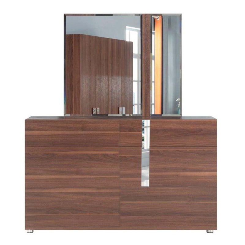 Danube Home Maybell Dresser With Mirror, Walnut/Silver