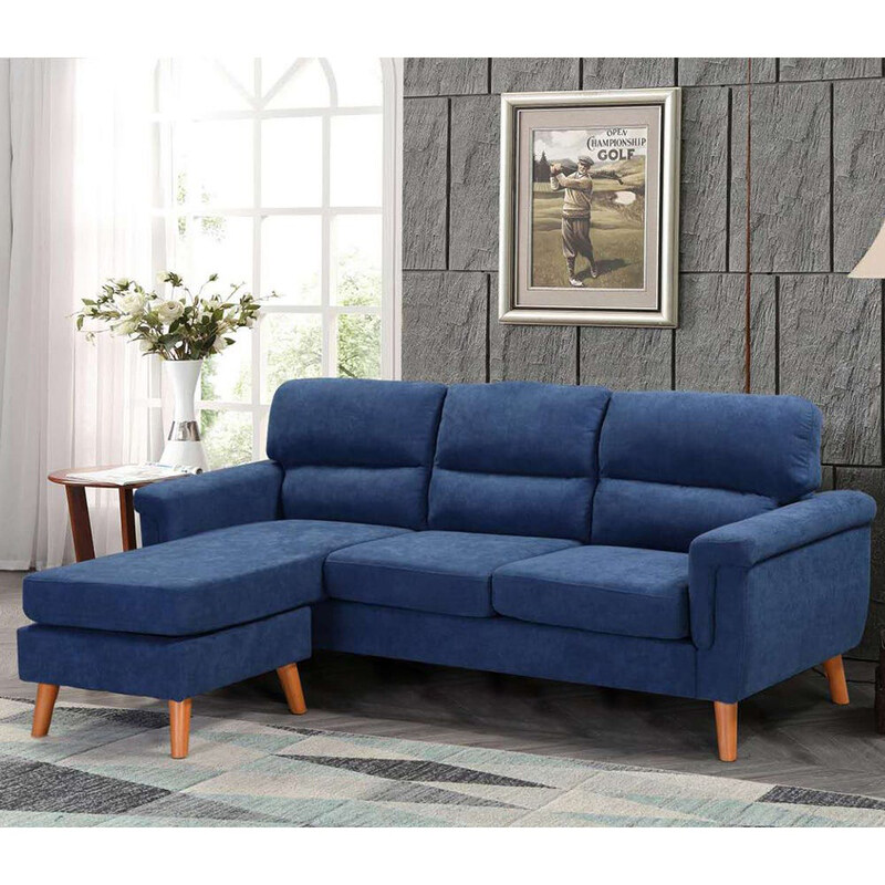 

Danube Home Sky Corner Fabric Sofa Wood Leg Modern Design L shape Corner Sofa, Blue