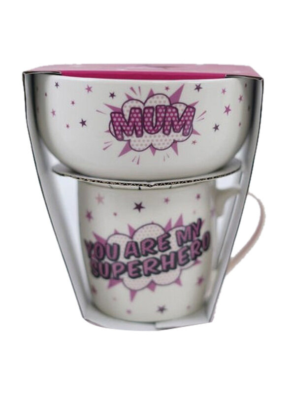 

Danube Home BTS 2-Piece New Bone China Breakfast Set Mug and Bowl, White/Purple