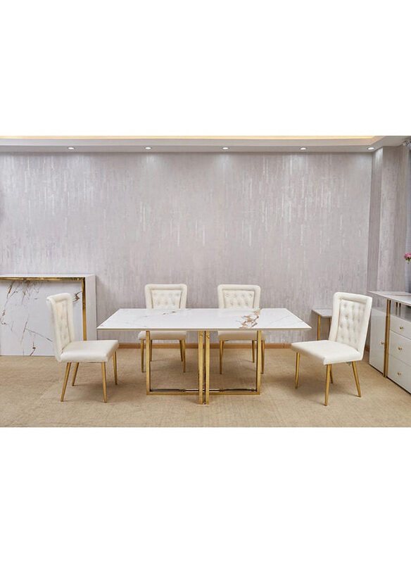 

Danube Home Tunesia Rectangular Strong & Sturdy Dining Table, White/ Golden