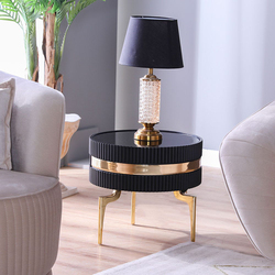Danube Home Space Saving Round Concetta End Table, Black/Golden
