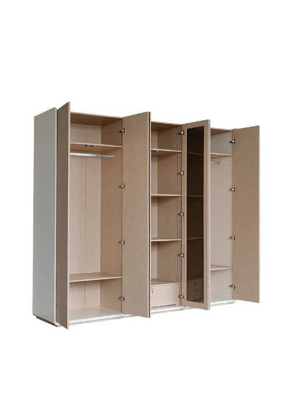 

Danube Home Brita 6-Door Wardrobe with 2 Glass Doors, Beige/White Oak