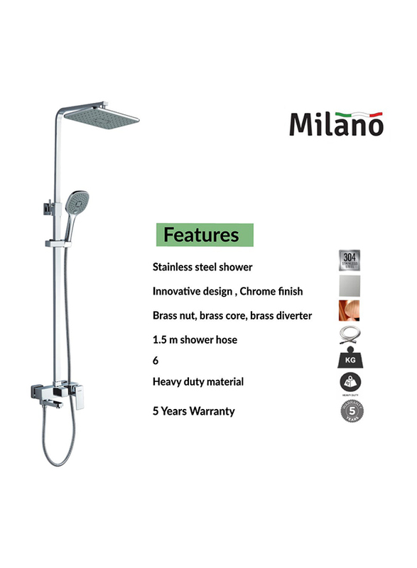 Danube Home Milano Zia Brass Rain Shower Column Complete Set, Chrome