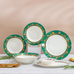 Danube Home 26-Piece Beyonce Palm Bone China Dinner Set for 8, Dishwasher Safe, Green
