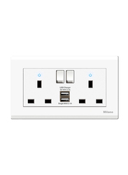 Milano 13A 2 Gang Socket With Neon Indicator And Usb Charge, White
