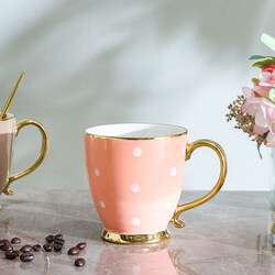 Danube Home 440ml Premium New Bone China Dotted Mug, Peach