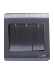 Danube Home Milano 16A 3 Gang 1 Way Switch, Silver