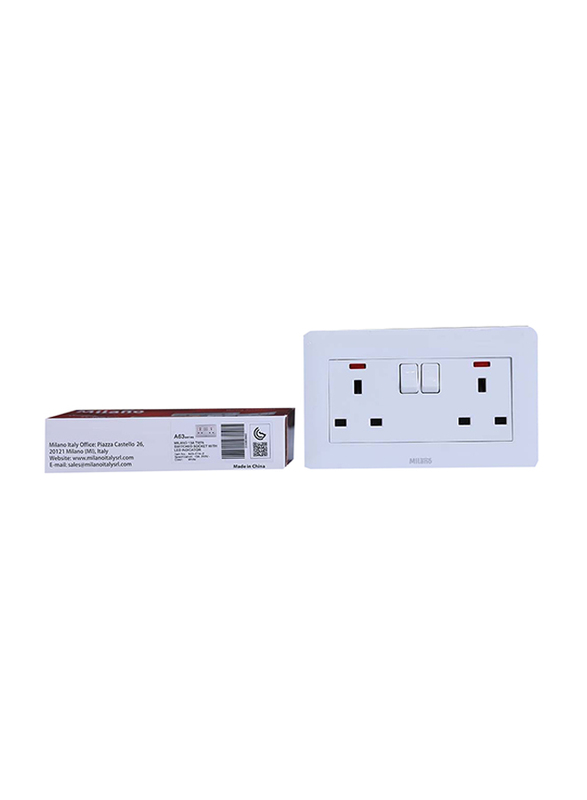 Milano 13A Twin Socket With Switch & Led Indicator, White