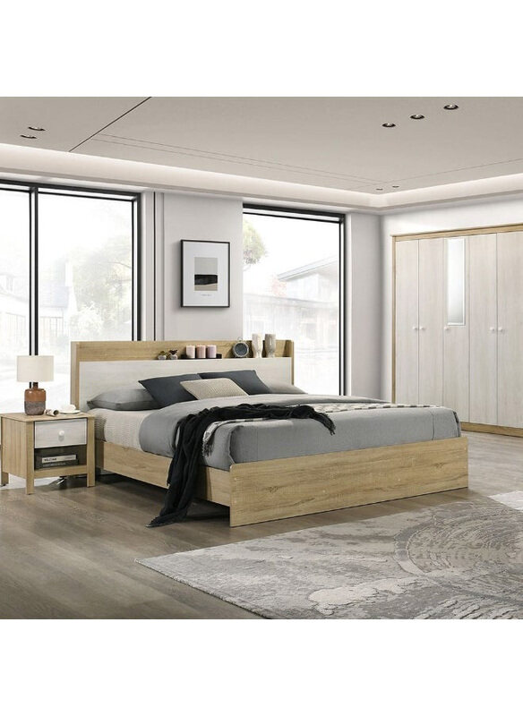 

Danube Home Kelly 5 Door Wardrobe with Mirror, White Ash/Sonoma Oak