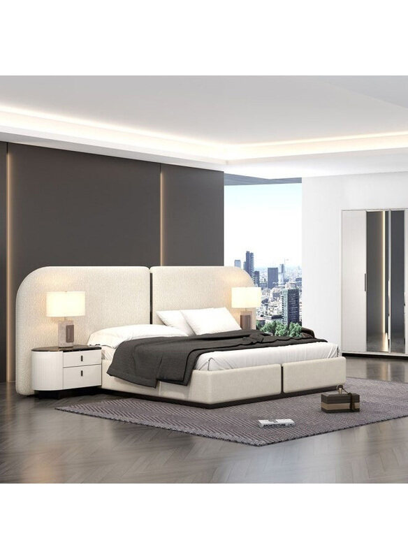 

Danube Home Krisalis 180x200 King Bed Set with 2 Night Stands, Beige/Black