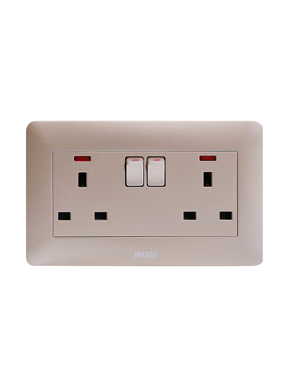 Danube Home Milano 13A Twin Socket with Switch & Led Indicator, Gold