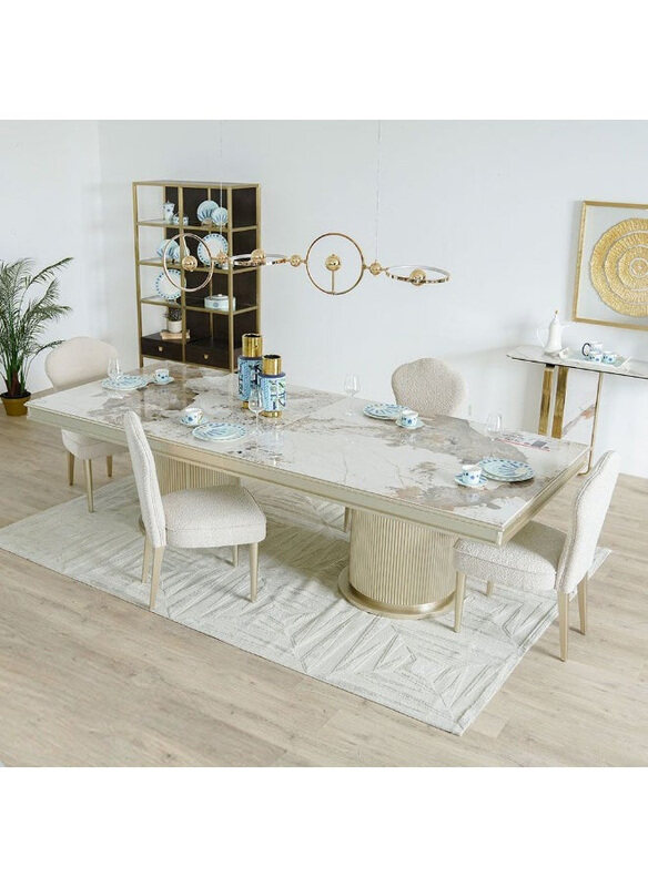 

Danube Home Renies 1+10-Seater Dining Set with 10 Dining Chairs, White/Gold
