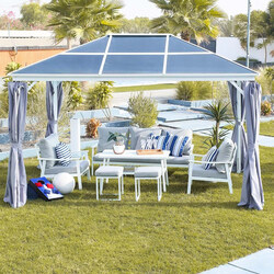Danube Home Veora Gazebo Steel Frame with Polycarbonate Roof, White
