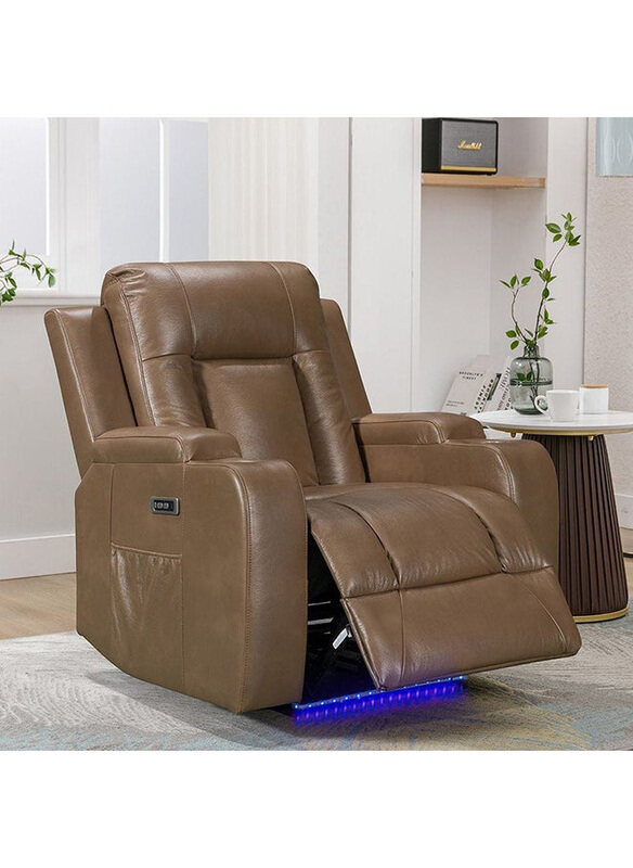 

Danube Home Tacos 1-Seater Faux Leather Power Motion Recliner Relaxing Chair, Light Brown