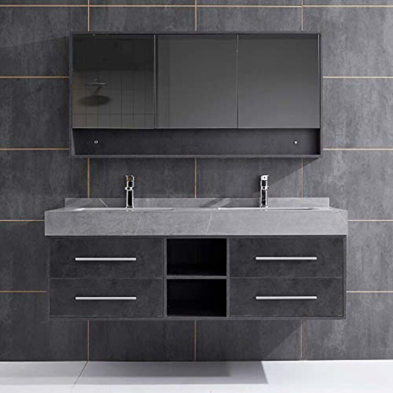 

Danube Home Milano Zain Vanity with Mirror & 3 Led Cabinets Set, HS16329, Grey