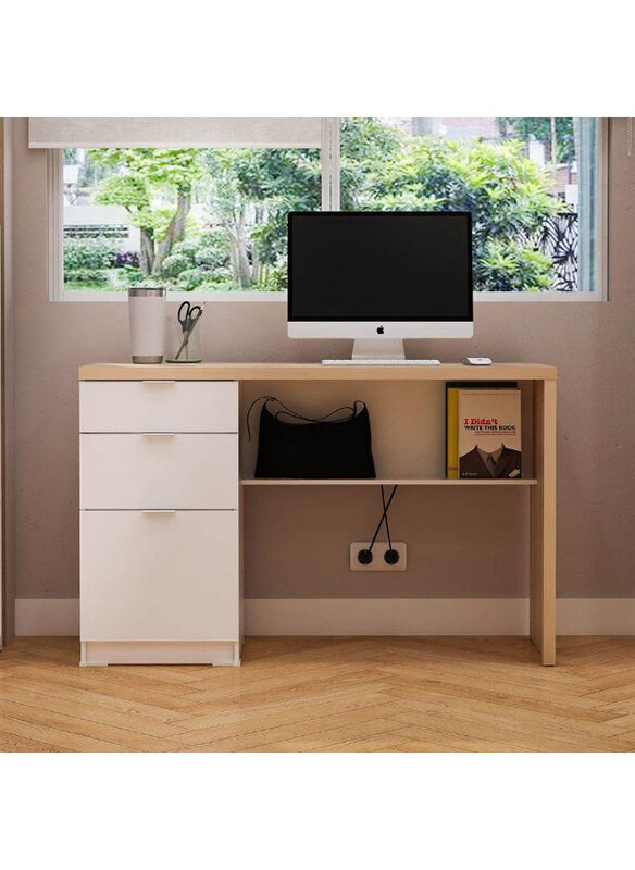 

Danube Home Barbados Office Desk With 2 Drawers And 1 Door+Shelf, White/Oak