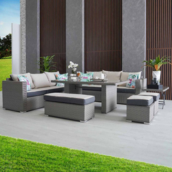 Danube Home Knice 10-Seater Outdoor Sofa Set, 8 Pieces, Beige/Grey
