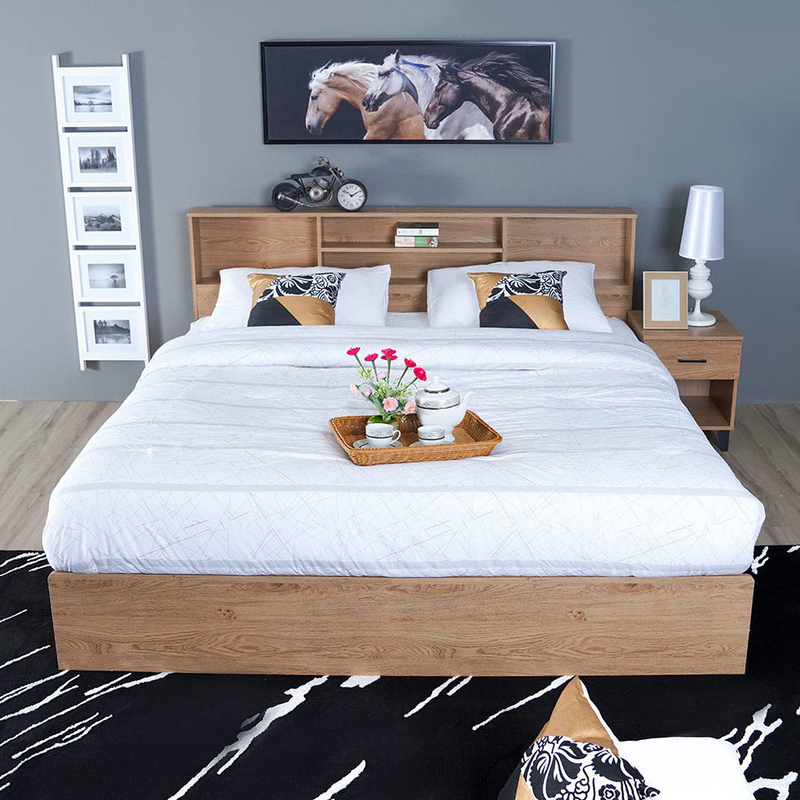Danube Home 5-Piece Gamorah Bed Set, 1 Night Stand + 1 Dresser + 1 Stool with Mirror, 180 x 200cm, King, Oak Brown