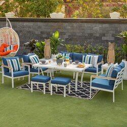 Danube Home Almaaz 9-Seater Outdoor Sofa Cum Dining Set, Blue