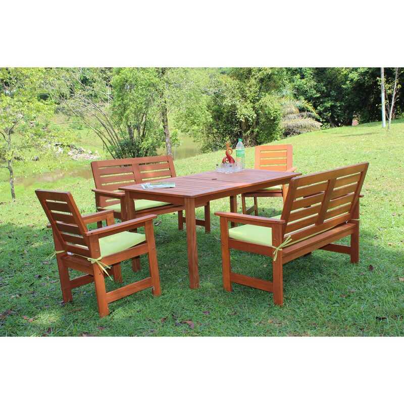 Danube Home Marcello Wooden Dining Set with Cushion, Brown/Green