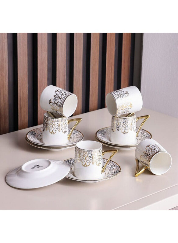 

Majestic Classic 12-Piece 90ml New Bone China Coffee Cup Set, White/Grey