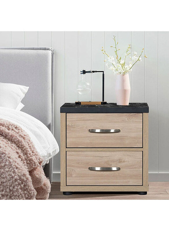 

Danube Home Bolivar 2-Drawer Night Stand Multifunctional Bedside Table, Vintage Oak/Black Faux Marble