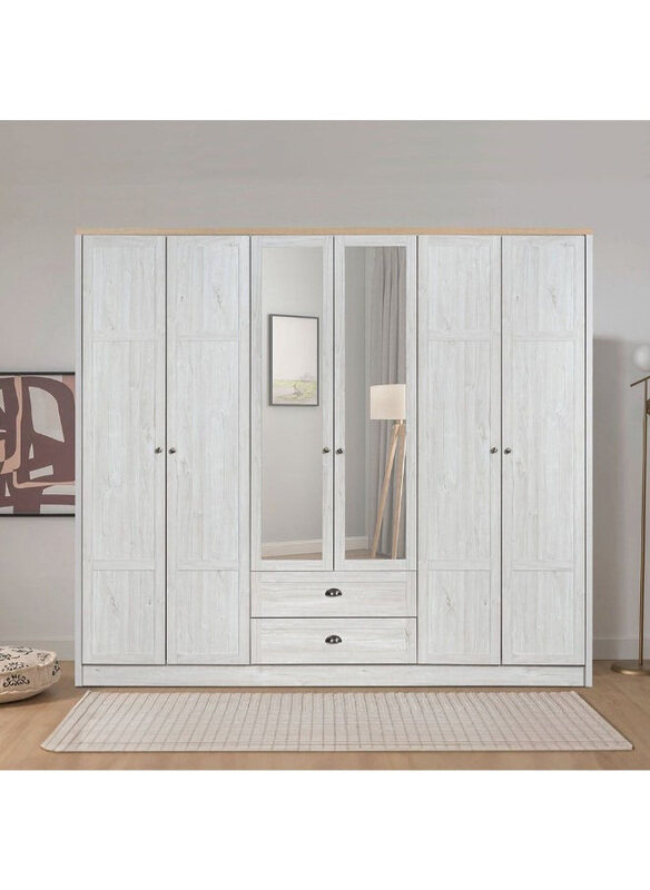 

Danube Home Cambridge 6 Door Wardrobe with 2 Drawers & Mirror, Oak/White Oak