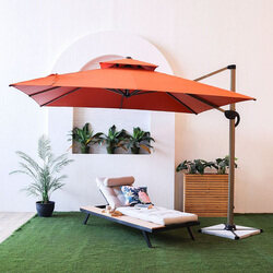 Danube Home Almira Garden Umbrella with Base Cantilever Patio Parasol, Orange
