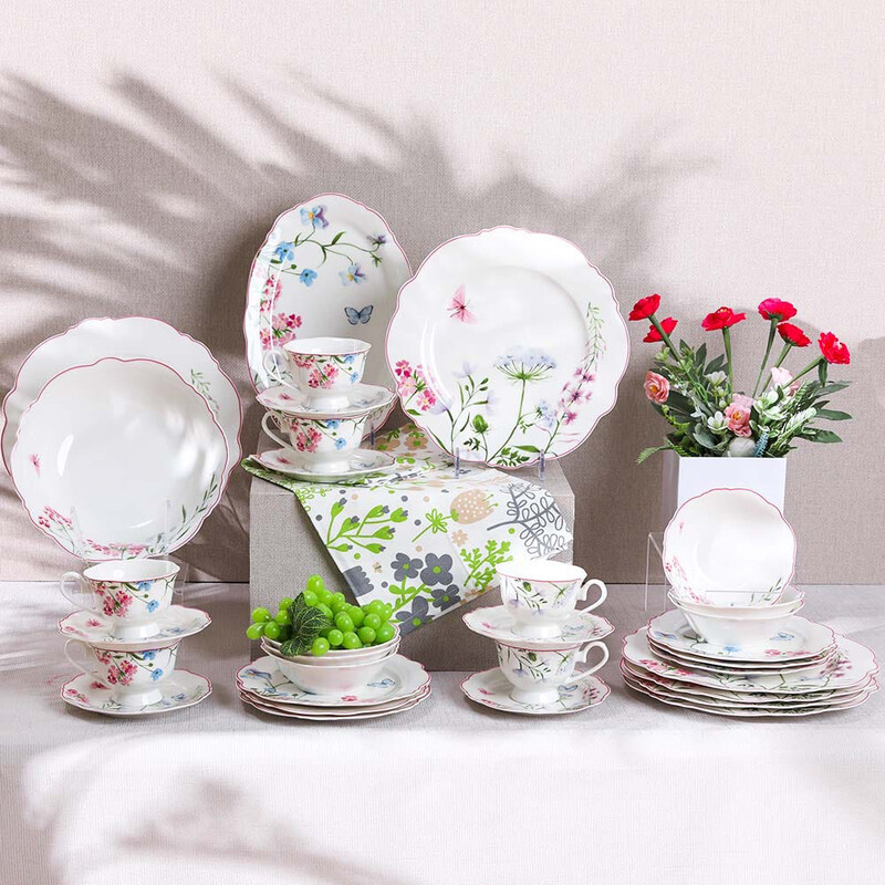 

Danube Home 32-Piece Eitens Bone China Dinner Set for 6, Multicolour