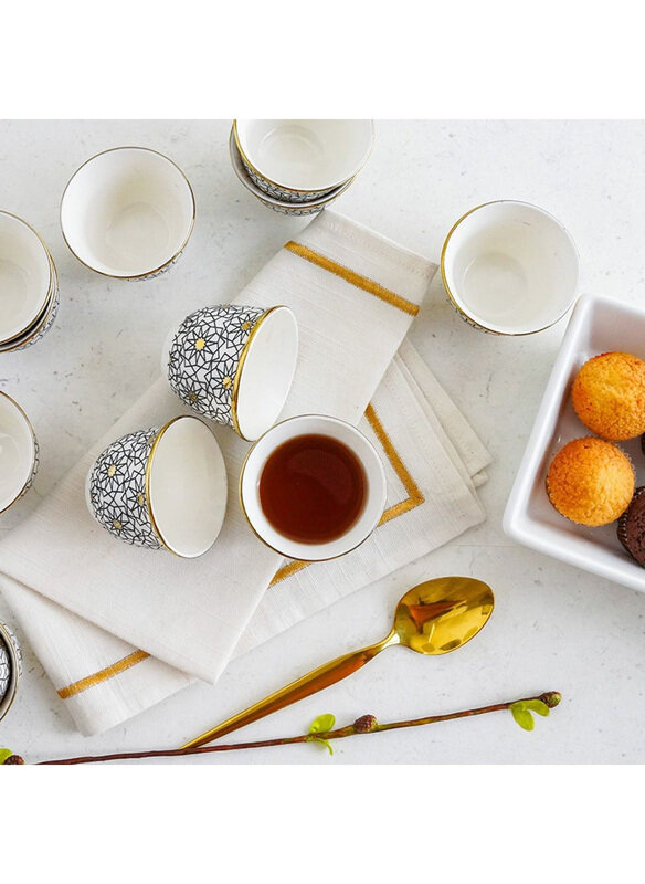 

Majestic Classic 12-Piece 80ml New Bone China Cawa Cup Set, White/Grey