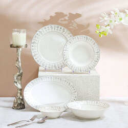 Danube Home 26-Piece Beyonce Sparkle Bone China Dinner Set for 8, Dishwasher Safe, Silver