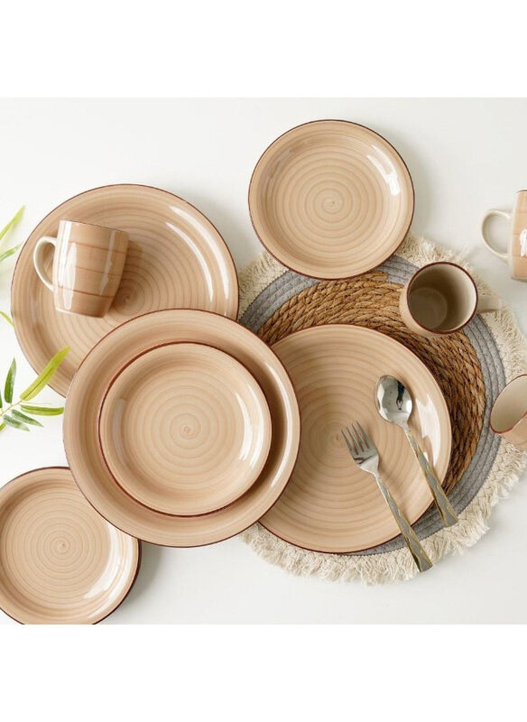 

Apollo Hand Painted Stoneware Dinner Set, 16 Pieces, Light Brown