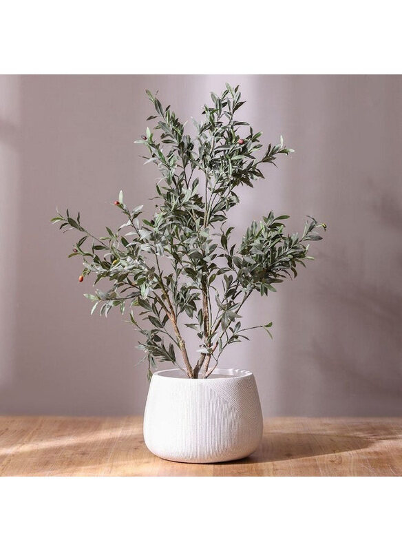 

Danube Home Fiber Clay Pot with Symmetry Stripes, White