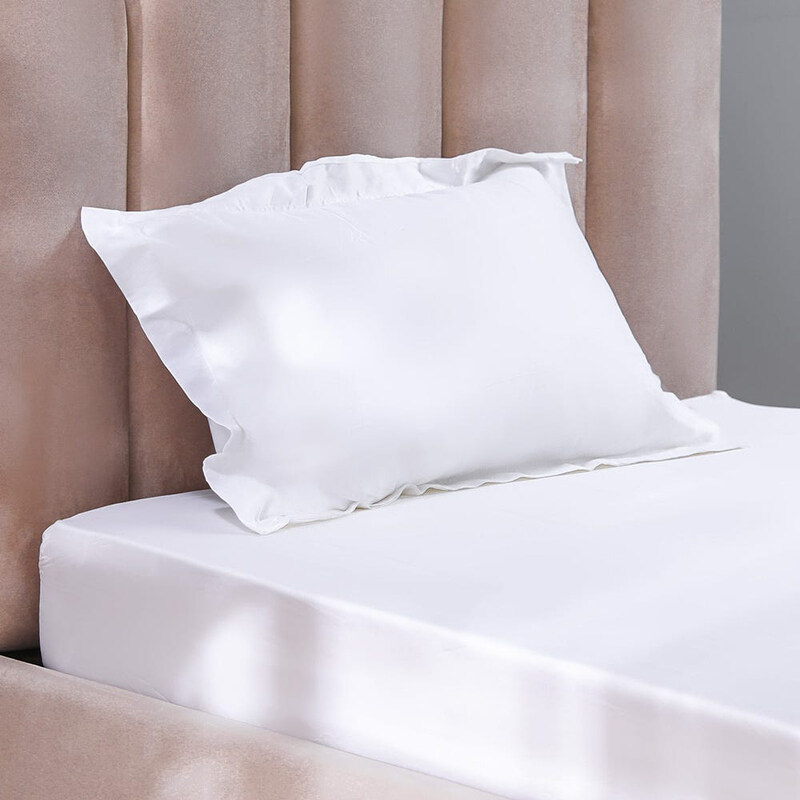 

Danube Home Solace Fitted 100% Cotton Sateen Thread Count Bedding Sheet And Pillow Cases, 2 Pieces, Single, White