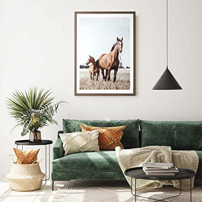 Danube Home Gallery Two Horses In The Meadow Framed Art, Brown