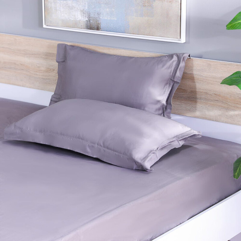 

Danube Home Solace Fitted 100% Cotton Sateen Thread Count Bedding Sheet And Pillow Cases, 3 Pieces, Super King, Grey