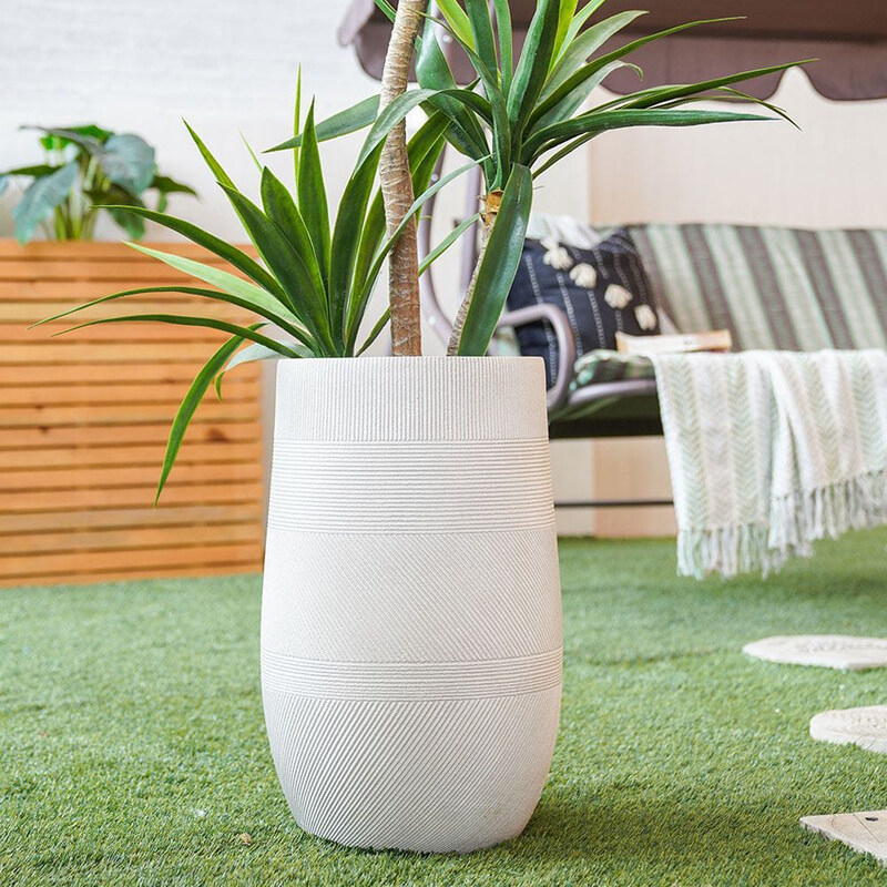 

Danube Home Varying Stripe Design Fiber Clay Outdoor Plants Pot Garden Decor, 34 x 34cm, Anti White